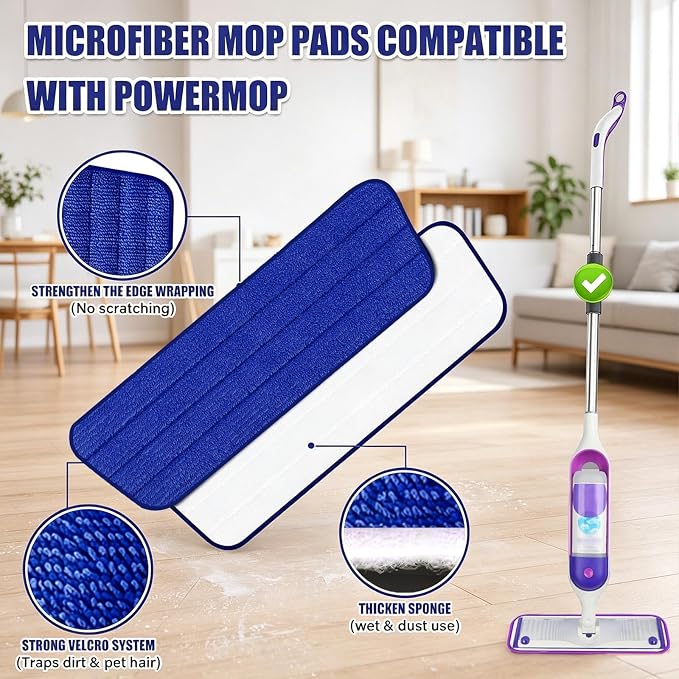 16.5" Microfiber Mop Pads Refills, 4 Pack Reusable Replacement Heads | reusable wet mop refills, machine washable for 14-16 inch spray mops, hardwood floors, dust cleaning & scrubbing