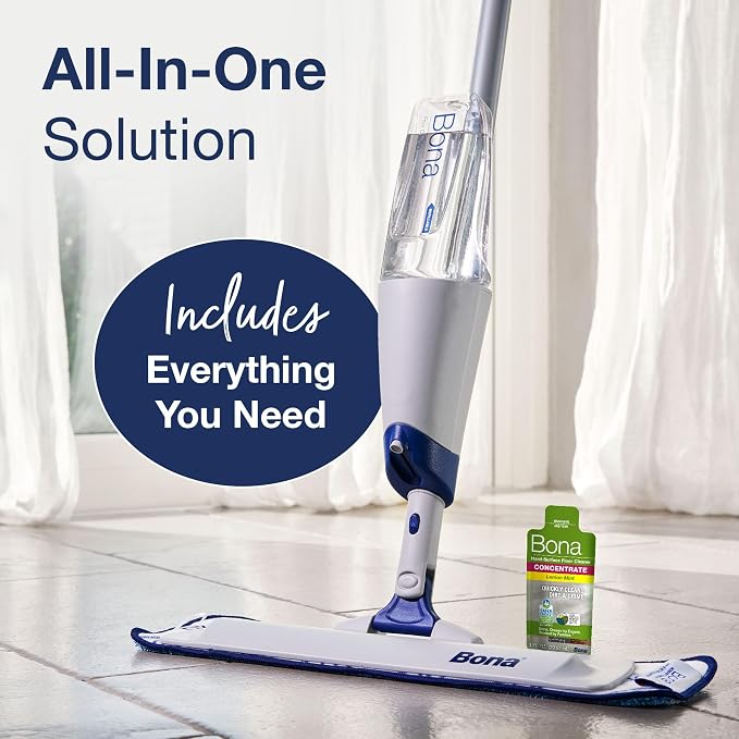 Bona Spray Mop Air - Includes Multi-Surface Floor Cleaner Concentrate and Microfiber Pad - Lemon Mint Scent - Lightweight & Compact Mop