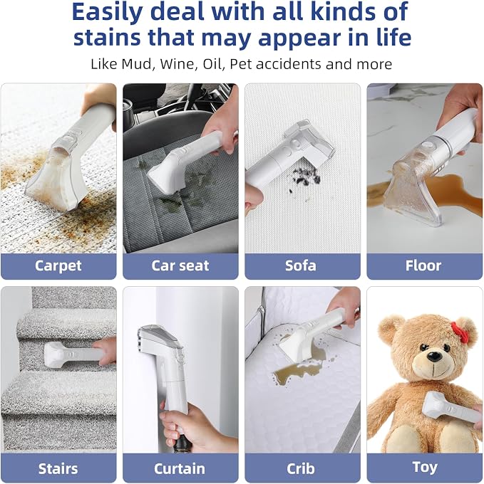 Slevoo 400W 18Kpa Carpet Cleaner Machine with 1 Bottle Cleaning Solutions | Strong Suction Upholstery Spot Cleaner for Pet Accidents Car Interiors Rugs Furniture, Dual 40oz Tanks, 16.4ft Cord, White