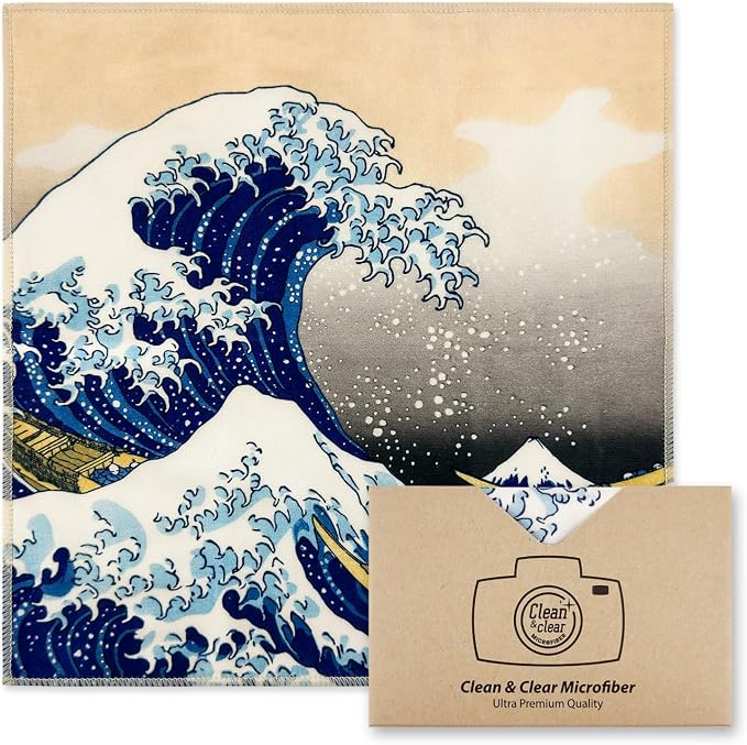Large Microfiber Cleaning Cloths [5 Pack] – Classic Art “The Great Wave Off Kanagawa” Design, Premium Lens Cleaning Cloth for Cameras, Glasses, Screens & Electronics