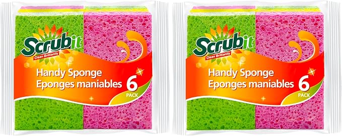 SCRUBIT Cellulose Scrub Sponge - Kitchen Cleaning Sponges for Dishes, Pans, Pots & More- 12 Pack Dishwashing Sponges - Colors and Packaging May Vary