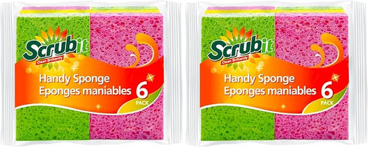 SCRUBIT Cellulose Scrub Sponge - Kitchen Cleaning Sponges for Dishes, Pans, Pots & More- 12 Pack Dishwashing Sponges - Colors and Packaging May Vary