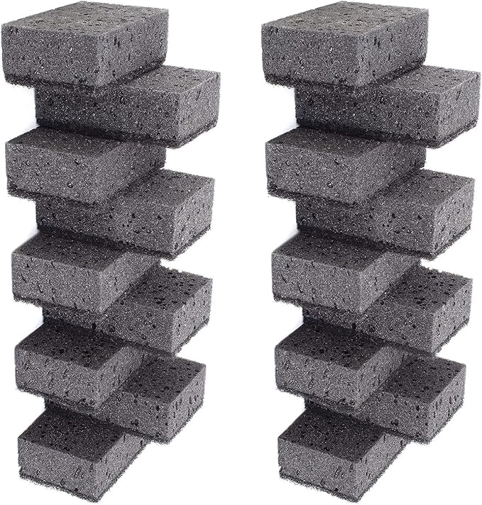 Black Multi Use Scrub Sponges. Made in Europe. 18 Pack, 4.3x2.8x1.4 inches. Heavy Duty Fiber. Odorless Durable Scrubber for Kitchen and Household Cleaning