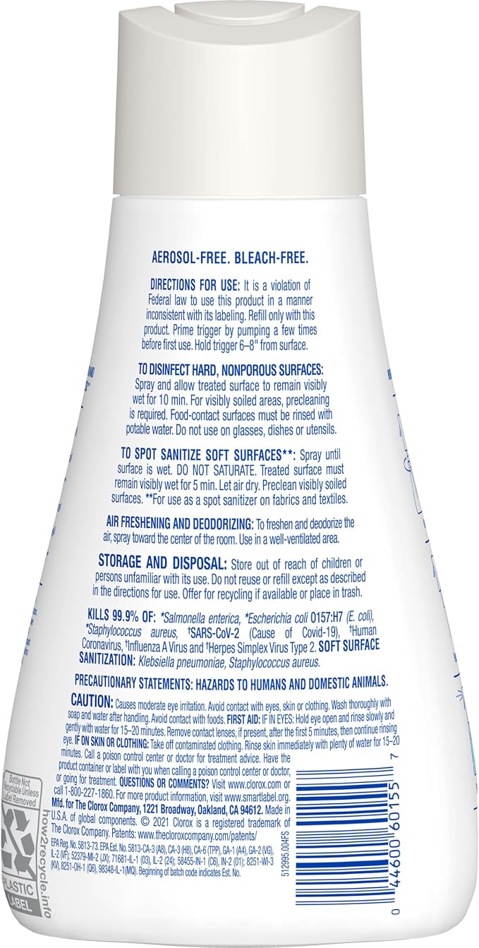 Clorox Disinfecting Mist Refill, Multi-Surface Disinfectant, Household Essentials, Lemongrass Mandarin, 16 Fluid Ounces