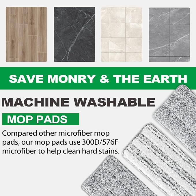 Flat Mop Pads, 5 Pack 13" X 4.9" Flat Mop Microfiber Mop Head/Refill/Pad, Washable Squeeze Cleaning Mop Pads Replacement Heads - White and Grey… | White and Grey Stripe Pads for Wet & Dry Cleaning, Compatible with Microfiber Flat Mop Heads, Machine Was...