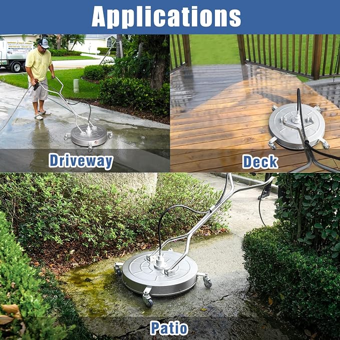 JANZ 24'' Pressure Washer Surface Cleaner with Dual Handle Pro | with 4 Wheels,Stainless Steel Housing,4 Replacement Nozzles and 2 Hose Adapters, for Driveways, Sidewalks Cleaning