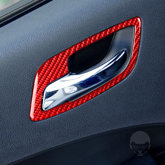 Door Handle Trim Fit for Dodge Charger/Chrysler 300 2011-2023 | Real Carbon Fiber | Accessories | Door Handle Surround Trim Stickers | Anti-scratch | Self-adhesive | Red