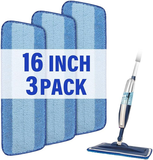 16.5" Microfiber Mop Pads Refills, 3 Pack Reusable Replacement Heads | reusable wet mop refills, machine washable for 14-16 inch spray mops, hardwood floors, dust cleaning & scrubbing