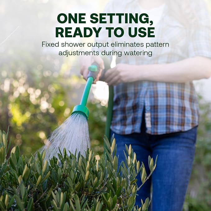 Rain Bird TRNZLWAND16 Watering Wand Garden Hose Nozzle, 16 Inch - Front Trigger Shower Spray Pattern with Flow Control Knob, Trigger Lock, Non-Slip Ergonomic Grip, 3/4 Inch GHT - Green and Black