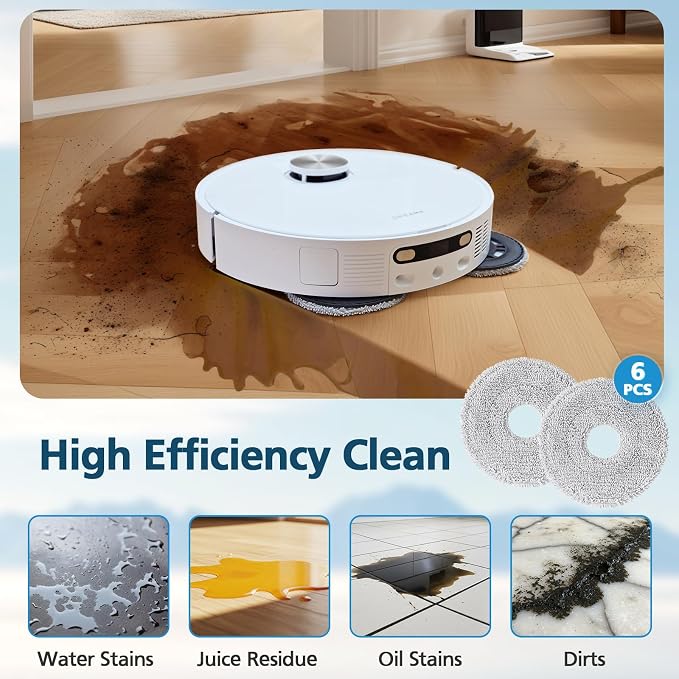6-Pack Mop Pads for Compatible with Dreame L10S Ultra|X40 Ultra|L40 Ultra | X50 Ultra|L50 Ultra|L10S Pro Ultra Heat|L10S Ultra Gen2|X30 Ultra|L40S Ultra Robot Vacuum, Microfiber Replacement Pads
