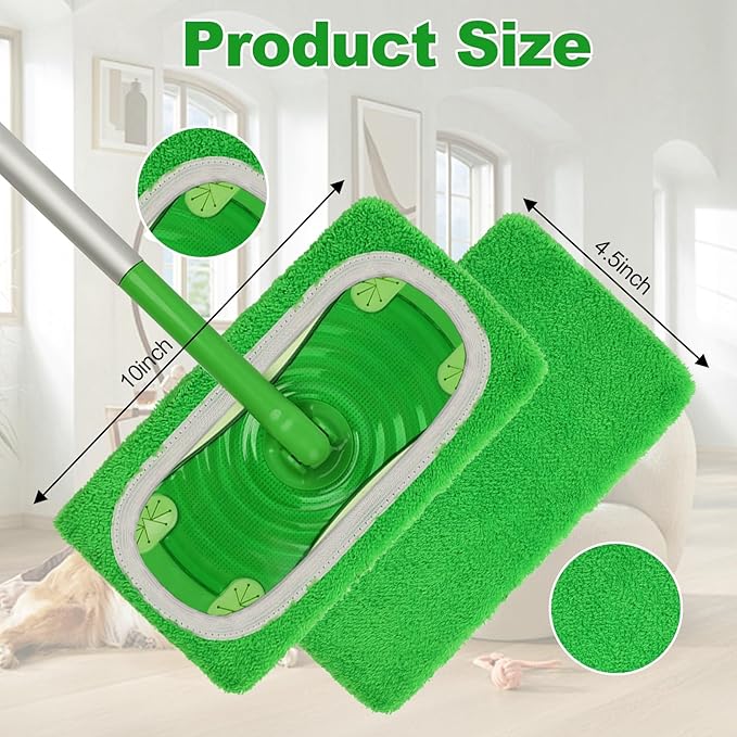 4 Pack Reusable Microfiber Mop Pads Compatible with Swiffer Sweeper, Washable Wet & Dry Mopping Pad Refills for Hardwood, Pet Hair, Laminate, Marble, Multi-Surface Floor Cleaning