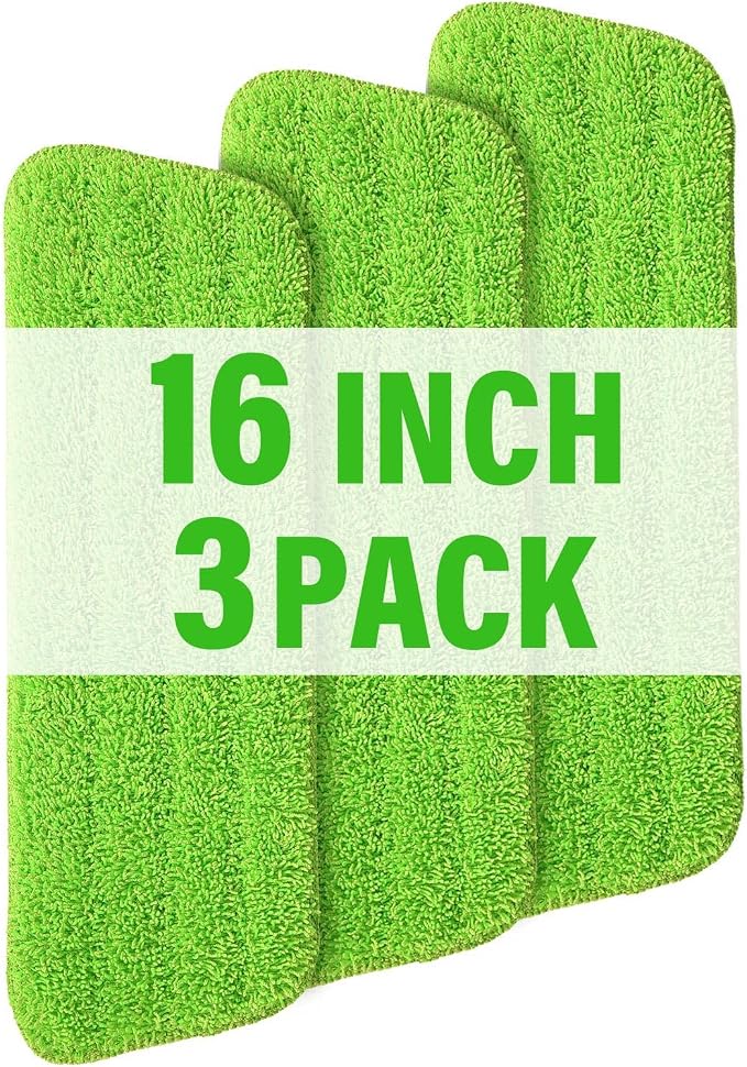 16.5" Microfiber Mop Pads Refills, 3 Pack Reusable Replacement Heads | reusable wet mop refills, machine washable for 14-16 inch spray mops, hardwood floors, dust cleaning & scrubbing