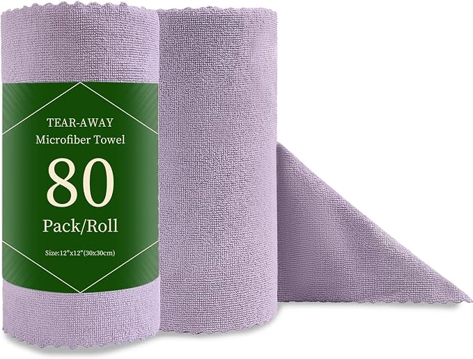 Jessy Home 80 Pack Microfiber Cleaning Cloth Roll Reusable Paper Towels 12"x12" Tear Away Cloth, Microfiber Towels for Cars, Wash Cloths, Lint Free Rags for House, Kitchen,Window,Cleaning Supplies