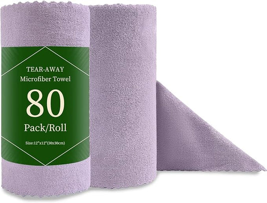 Jessy Home 80 Pack Microfiber Cleaning Cloth Roll Reusable Paper Towels 12"x12" Tear Away Cloth, Microfiber Towels for Cars, Wash Cloths, Lint Free Rags for House, Kitchen,Window,Cleaning Supplies