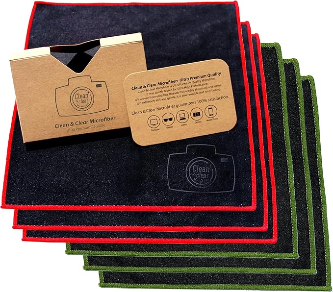 Clean & Clear Microfiber Cleaning Cloth, Extra Large [6 Pack] Ultra Premium Microfiber Cleaning Cloth - Microfiber Cloth for Camera Lens, Glasses, Screens, and All Lens.