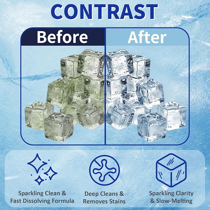 Ice Machine Cleaner Maker and Descaler - 24 Ice Maker Cleaner Tablets Compatible with All Major Brands, Nickel Safe Descaler Countertop Portable Commercial Icemaker Cleaning Solution