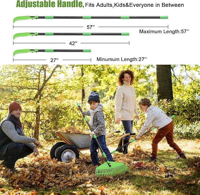 Plastic Leaf Rake - Upgraded Anti-Break Nylon Head,65" Adjustable Outdoor Yard Rakes for Leaves,Grass,Pine Needle,Mulch,Gentle On Lawn Garden - Lightweight for Women,Seniors & Kids,Childs