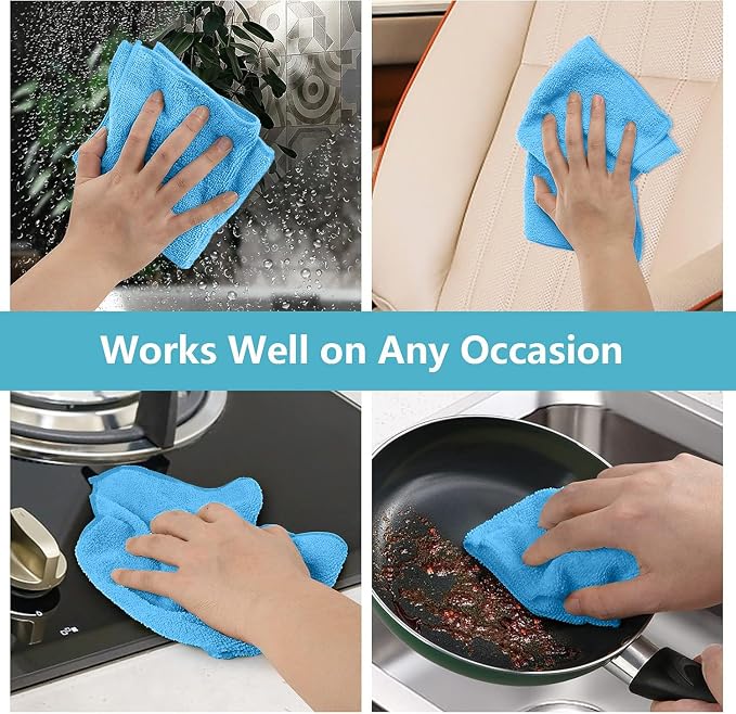 HOMEXCEL 100PK Microfiber Cleaning Cloth, Cleaning Rag for Home, 11.5x11.5 | Reusable, Lint Free, Scratch-Free and Highly Absorbent Towels for Kitchen, Window and Glass, Cars, Blue