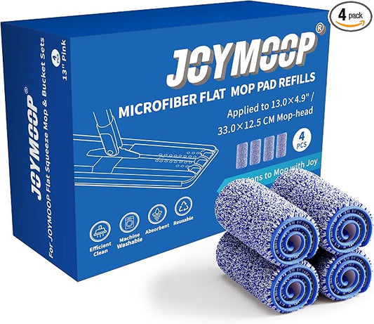 JOYMOOP Replacement Mop Pads for Flat Mop Bucket System, Microfiber, 13-Inch, Pack of 4, Slate Blue