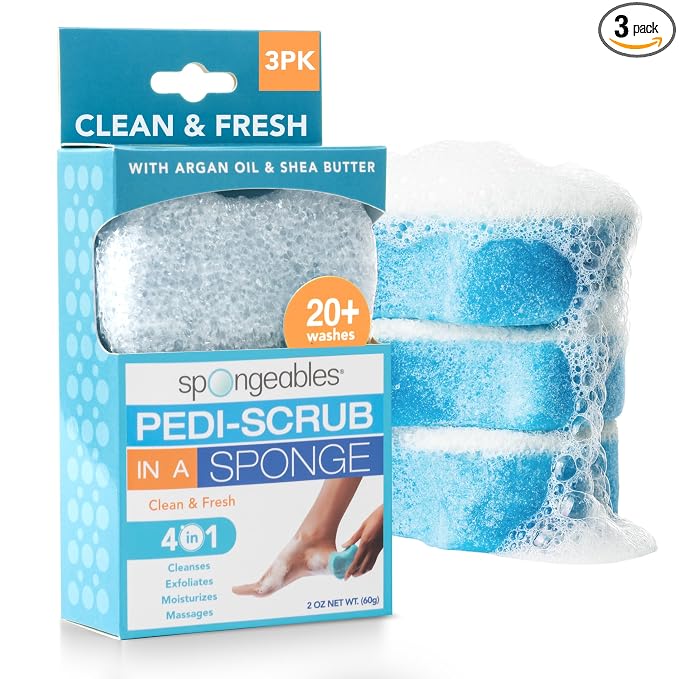 Spongables Pedi Scrub Foot Exfoliating 20+ Wash Sponge, Clean & Fresh, 3 Count