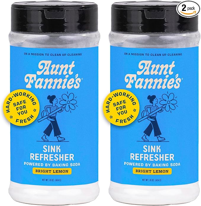 Aunt Fannie's Sink Refresher, Bright Lemon Powder Scrub and Odor Minimizer for Sinks, Drains and Garbage Disposals, 16 Ounces (Pack of 2)