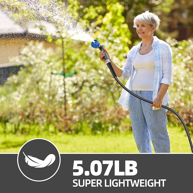 SPECILITE 50ft 304 Stainless Steel Metal Garden Hose with Nozzle (Black) | Puncture Resistant, Flexible, Never Kink & Tangle, Heavy Duty Water Pipe for Yard, Outdoor, Lawn