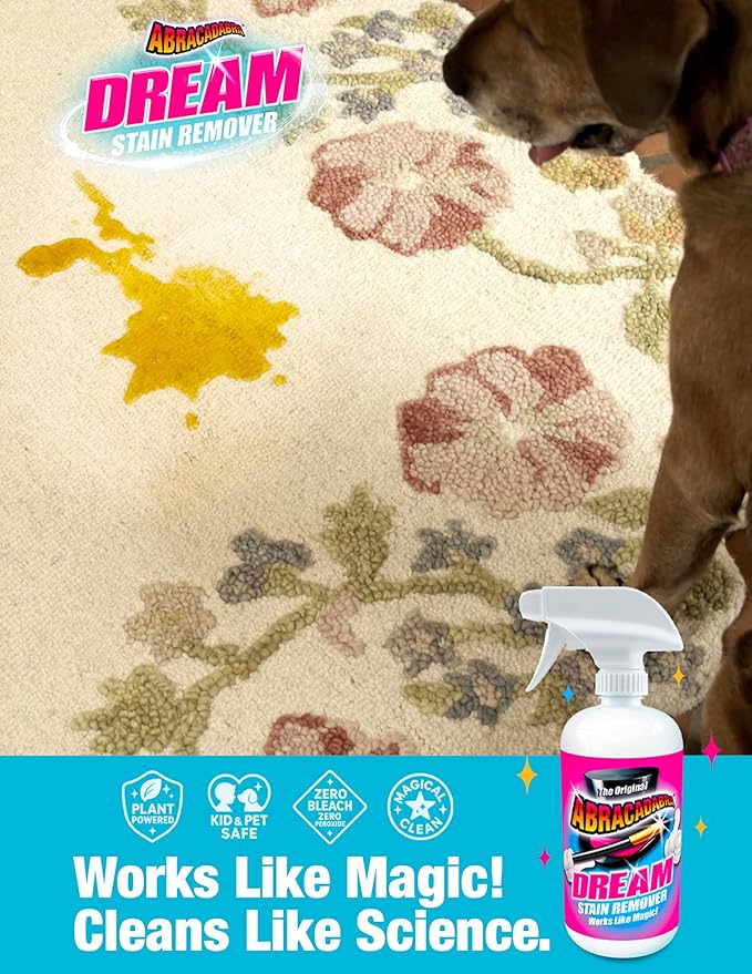 Abracadabra® Dream Stain Remover - 16oz Instant Stain Treatment for Fresh Spills & Set-In Stains, Kid & Pet Safe, Zero Bleach or Peroxide - For Clothing, Upholstery & Carpet - The Perfect Prewash-3 Pk