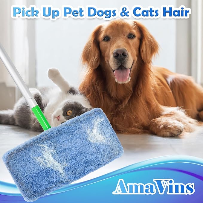 AmaVins 5 Pack Reusable Microfiber Mop Pads Compatible with Swiffer Sweeper Mop, Wet and Dry Flat mop Cover, Washable Swiffer Pads for Surface/Hardwood Floor Cleaning (Mop is Not Included)