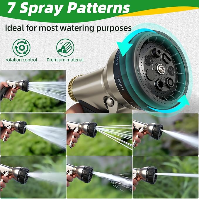ARXIVE Metal Garden Hose Nozzle, Heavy Duty High Pressure Hand Sprayer | 7 Adjustable Patterns for Watering, Car Wash, Pet Rinse & Patio, Leak-Proof Rustproof Metal with Non-Slip Grip