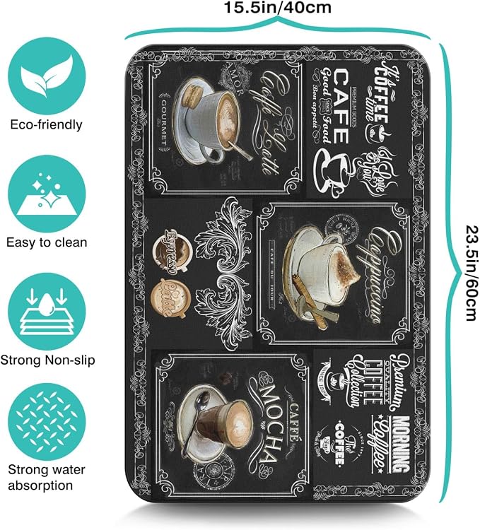 Absorbent Coffee Bar Mat - 23inx15in, Anti-Slip, Fits Under Coffee Machine, Dish Drying Mat for Countertops