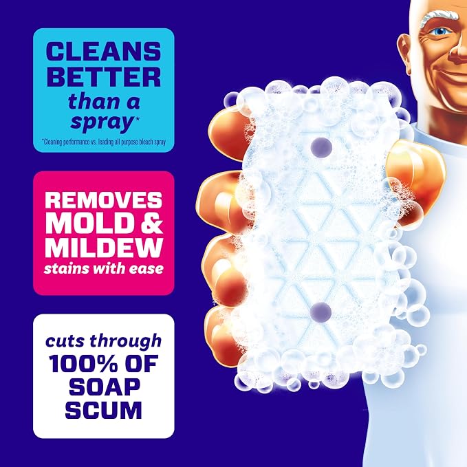 Mr. Clean Magic Eraser Sponge, Bathroom, Shower & Tub Cleaner, Soap Scum Remover, Bathroom Cleaning Supplies, Dawn Cleaning Power with Febreze Lavender Scent, 2 in 1 Bath, 7ct (Pack of 4)