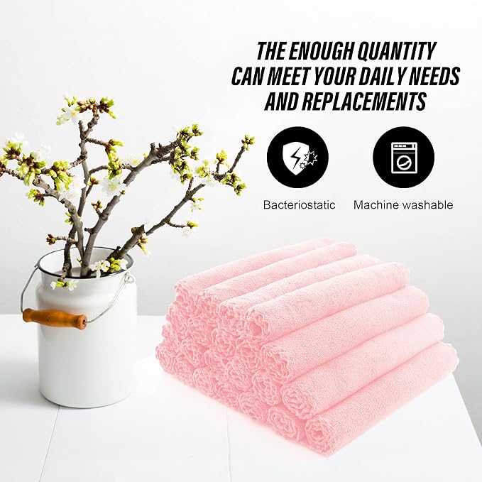 MOONQUEEN Ultra Soft Premium Washcloths Set - 12 x 12 inches - 24 Pack - Quick Drying - Highly Absorbent Coral Velvet Bathroom Wash Clothes - Use as Bath, Spa, Facial, Fingertip Towel (Pink)