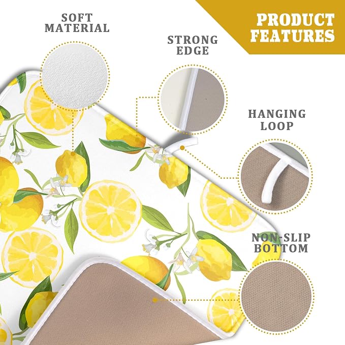 Lemon Dish Drying Mat for Kitchen Counter Spring Summer Microfiber Absorbent Dish Draining Reusable Washable Foldable 16"x18"