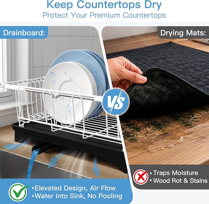 JASIWAY Dish Drying Rack in Sink, Expandable Stainless Steel Dish Drainers with Drainboard for Kitchen Counter, Space Saving Dish Dryer Rack, Over The Sink Dish Racks with Utensil Holder & Cups Holder