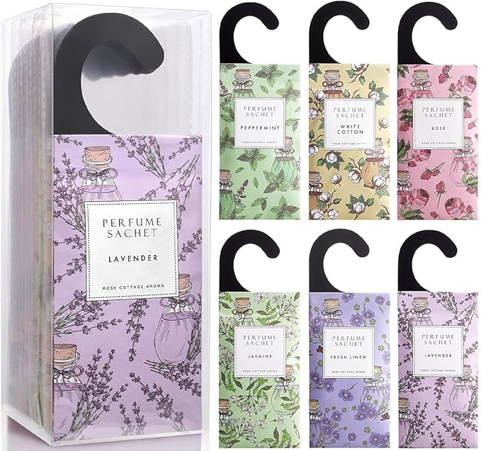 Large 12 Packs Hanging Scented Sachets Long-Lasting Closet Deodorizer Air Freshener Fabric Refresher Odor Eliminator for Drawer Home Fragrance Gift Set?6 Scents?