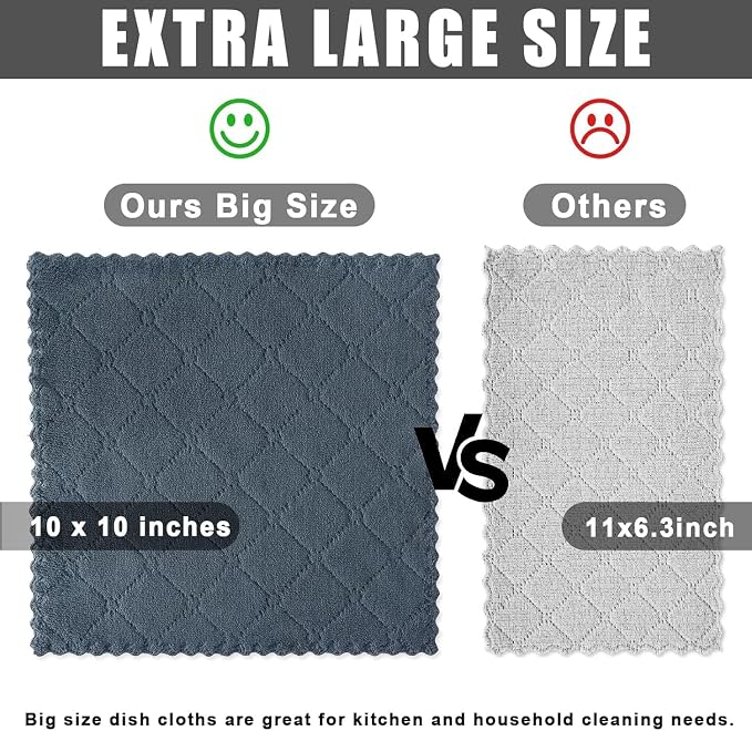 Homaxy 18 Pack Kitchen Dish Cloths (10 x 10 Inches, Dark Grey), Super Soft and Absorbent Coral Velvet Dish Towels, Nonstick Oil Fast Drying Microfiber Cleaning Cloth, No Lint Household Dishcloths