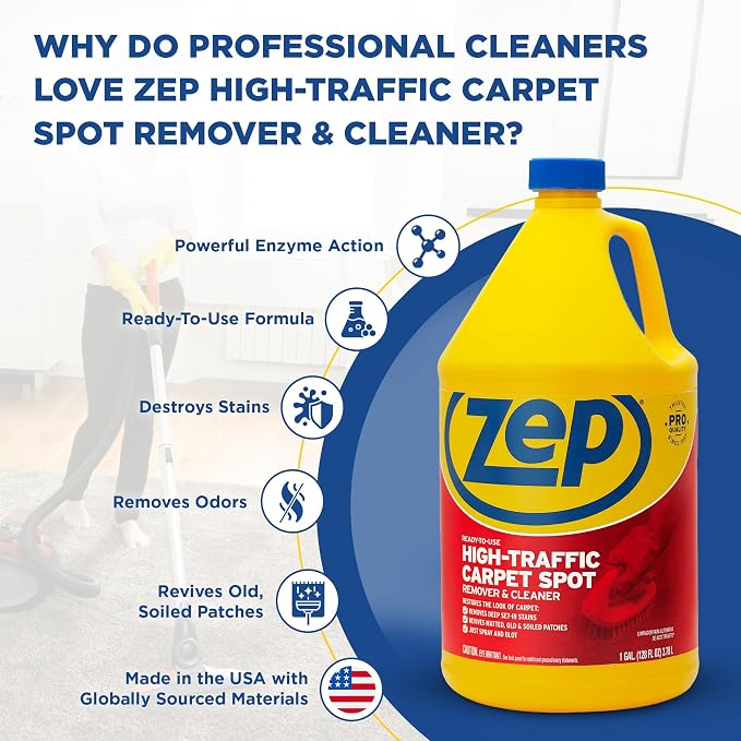 Zep High Traffic Carpet Cleaner - 1 Gallon - Penetrating Formula Removes Deep Stains. Make High-Traffic Areas Look New Again (Pack of 4)