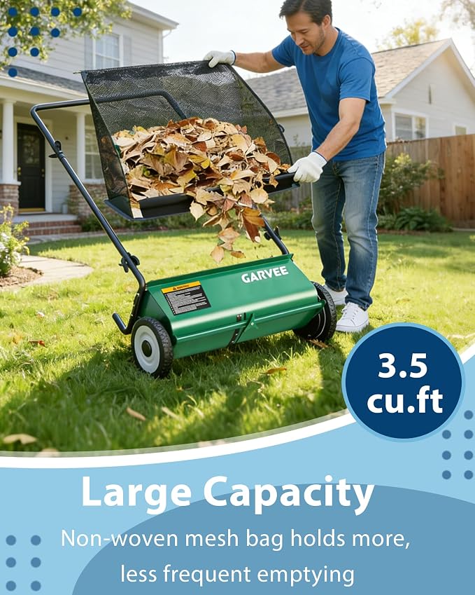Push Lawn Sweeper,21-Inch Width Enhanced 4-Brush System, 3.5 ft Capacity Heavy Duty Steel Frame, Ideal for Yard and Garden Clean up, Green