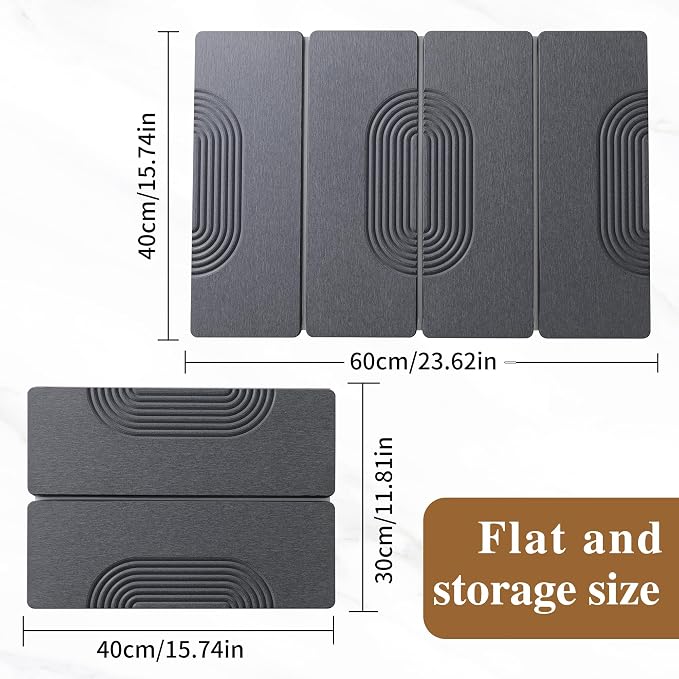 Foldable Stone Dish Drying Mat for Kitchen Counter, Diatomaceous Earth Drying Mat with Non-Slip Backing, Heat Resistant Multifunctional Mat for Kitchen & Bathroom, Instant water absorption-(24"×16")