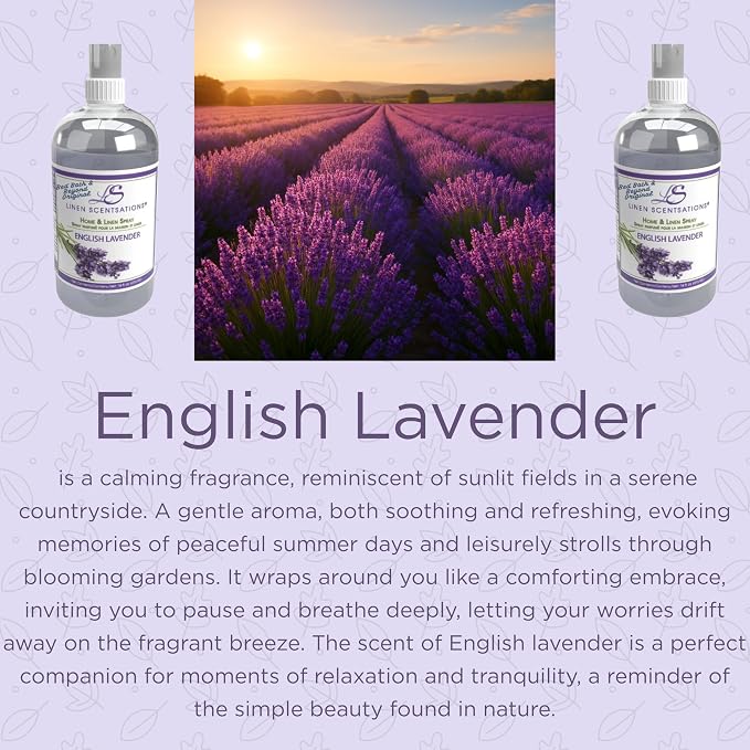 English Lavender Linen Spray - Natural Room and Fabric Freshener | 2 Pack, 32oz Total, Odor Eliminator & Freshener, For Bedding, Clothes, Room & Pillow