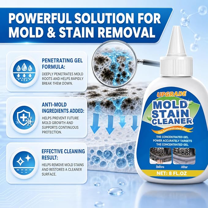 Mold Stain Remover Gel, Heavy Duty Multifunctional Washing Machine Cleaner, Effective Stain Removal for Washing Machine Seal, Bathroom Grout, Caulk, Tile and Household Surfaces