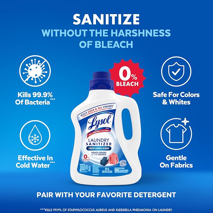 Lysol Laundry Sanitizer Additive, Bacteria-Causing Laundry Odor Eliminator, Detergent Additive, Crisp Linen, 90oz