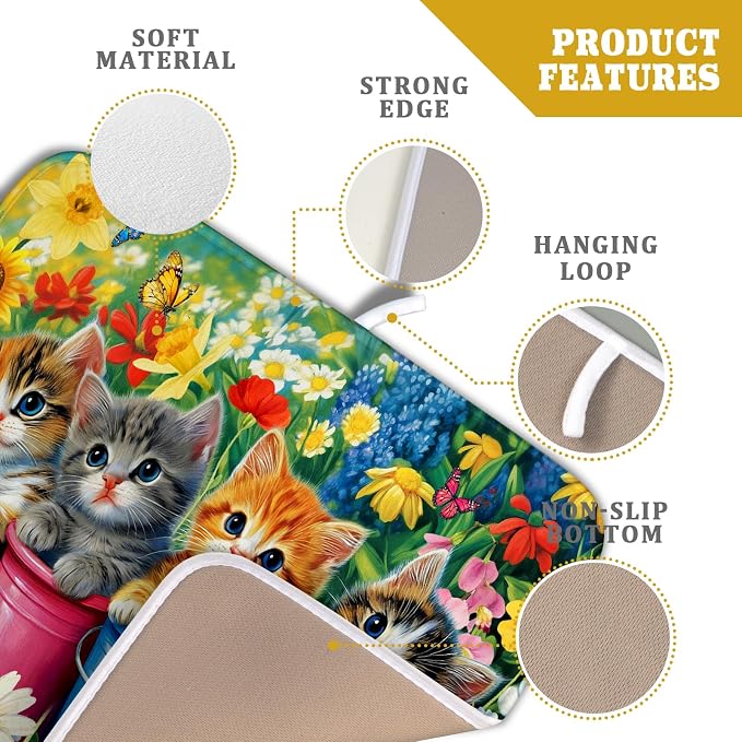 Funny Absorbent Dish Drying Mat Spring Cat Dish Drying Mats for Kitchen Counter Small