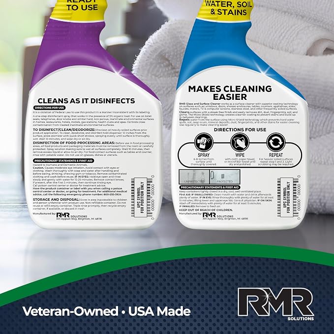 RMR Defend & Detail Duo – RMR-141 EPA Registered Mold & Mildew Spray + Glass & Surface Cleaner/Repellent, 2-Step Clean & Protect System for Glass, Tile, Bathrooms, Surfaces, 2–32 Oz Bottles