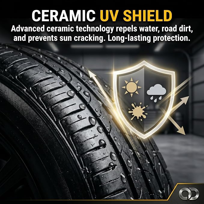Premium Tire Coating Paste & Black Trim Restorer, Drip-Free Ceramic Rubber Polishing Wax Revives Deep Shine, UV Protection for Auto Interior Exterior, Includes Brush Towel & Sponge (1PC)