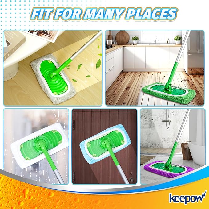KEEPOW 10 Pack Reusable Mop Pads Compatible with Swiffer Sweeper | Coral Fleece, Assorted Colors (Green/Purple/White/Blue/Grey) Dry Wet Mopping Refills