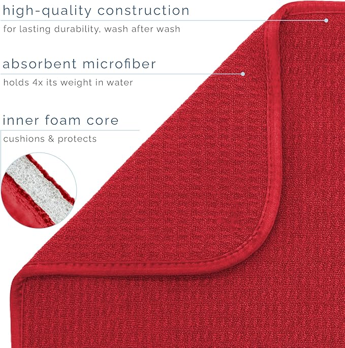 S&T INC. Dish Drying Mat XL, 18” x 24”, Absorbent Microfiber Kitchen Counter Mat, Dish Drying Pad for Dishes, Utensils, Pots and Pans, Extra Large, Red