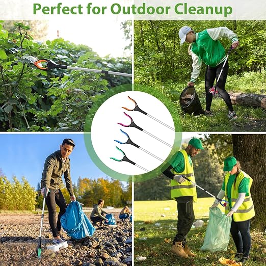 4 Pack 32 Inch Grabber Reacher Tool, Heavy Duty Trash Grabber Tool | Trash picker upper grabber and grabbers for seniors, with 4 color-coded tools for home, yard and daily outdoor cleanup.