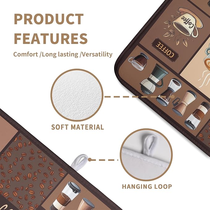Coffee Theme Dish Drying Mats for Kitchen Counter Absorbent Microfiber Dish Drainer Mats Brown Pattern Coffee Bar Mat for Countertop Washable Dishes Drying Pad Extra Large 18x24 Inch