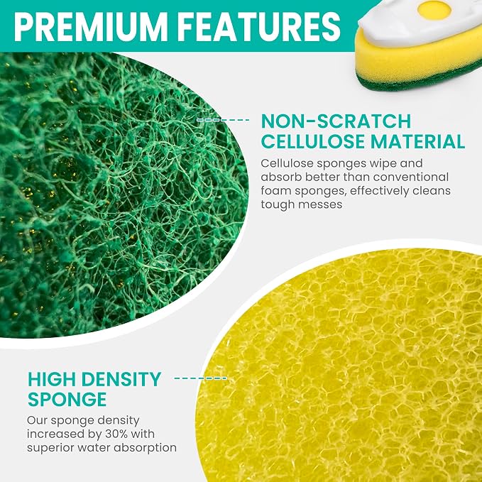 Dishwand Refill with Handle, Non Scratch Dish Wand Replacement Sponge Heads | Heavy Duty Head Soap Control Dispenser Set, Dishwashing Scrub Dispensing Brush Dishwasher Pad, Kitchen Sink Cleaning Scrubber